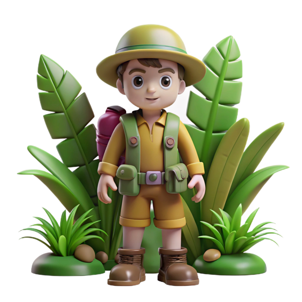 3D Illustration Young Explorer Jungle Adventure png