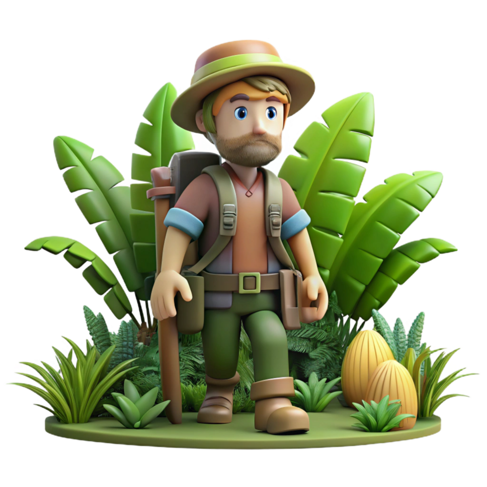 3D Illustration Cartoon Explorer in Jungle png