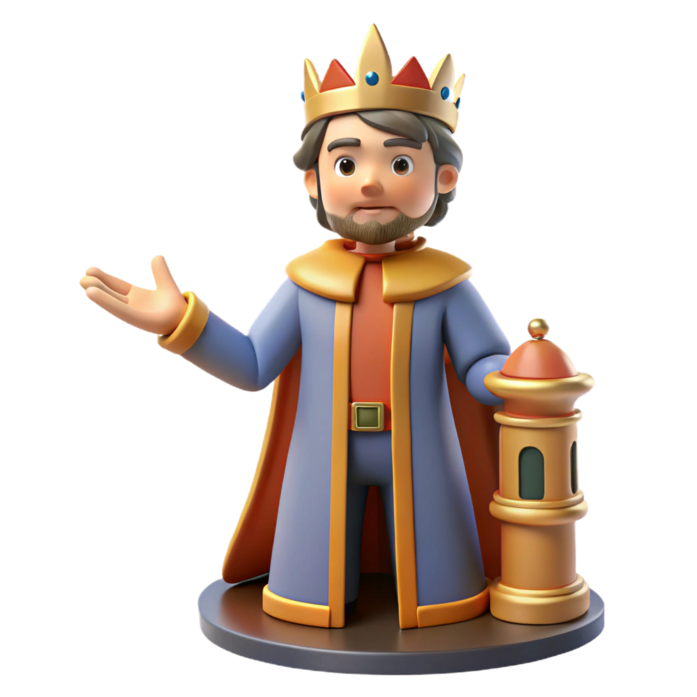 3D Illustration of a Cartoon King in Royal Attire Welcoming Guests with a Lantern png