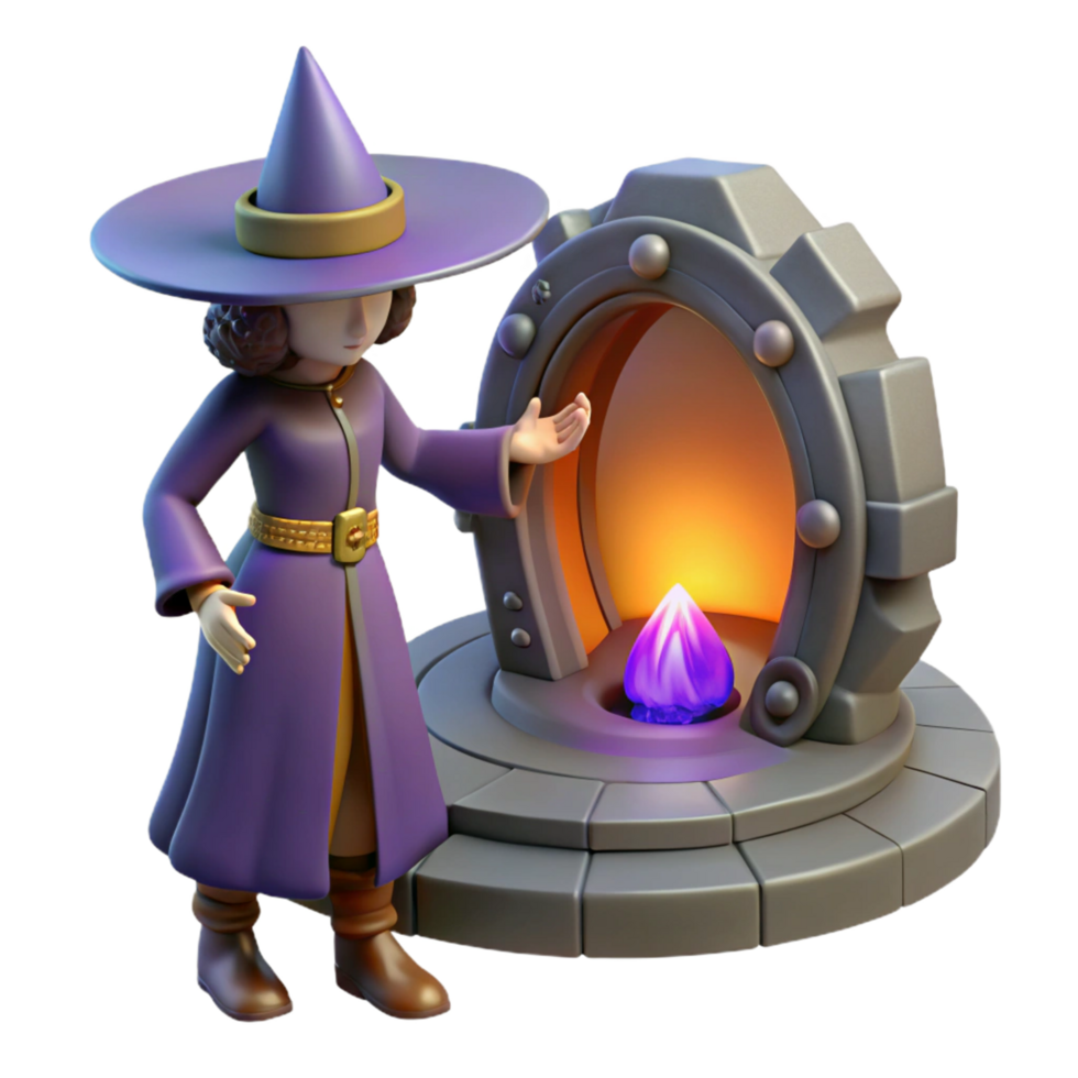 3D Render Witch and Magical Portal png