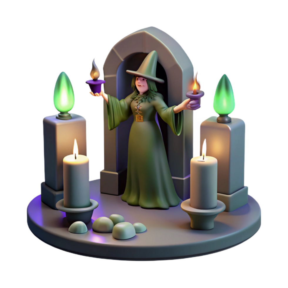 3D Render Witch Candles Illustration png