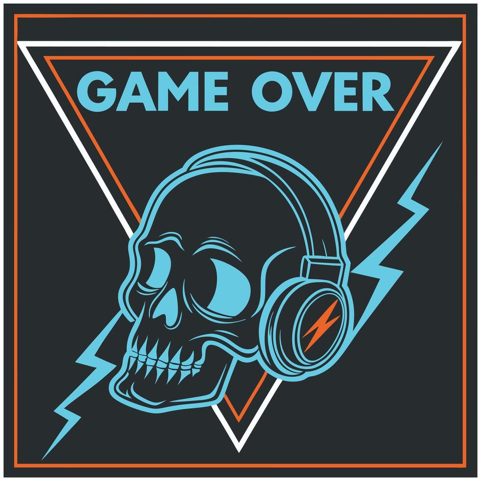 Gamer T-Shirt - A skull with headphones and the words game over vector