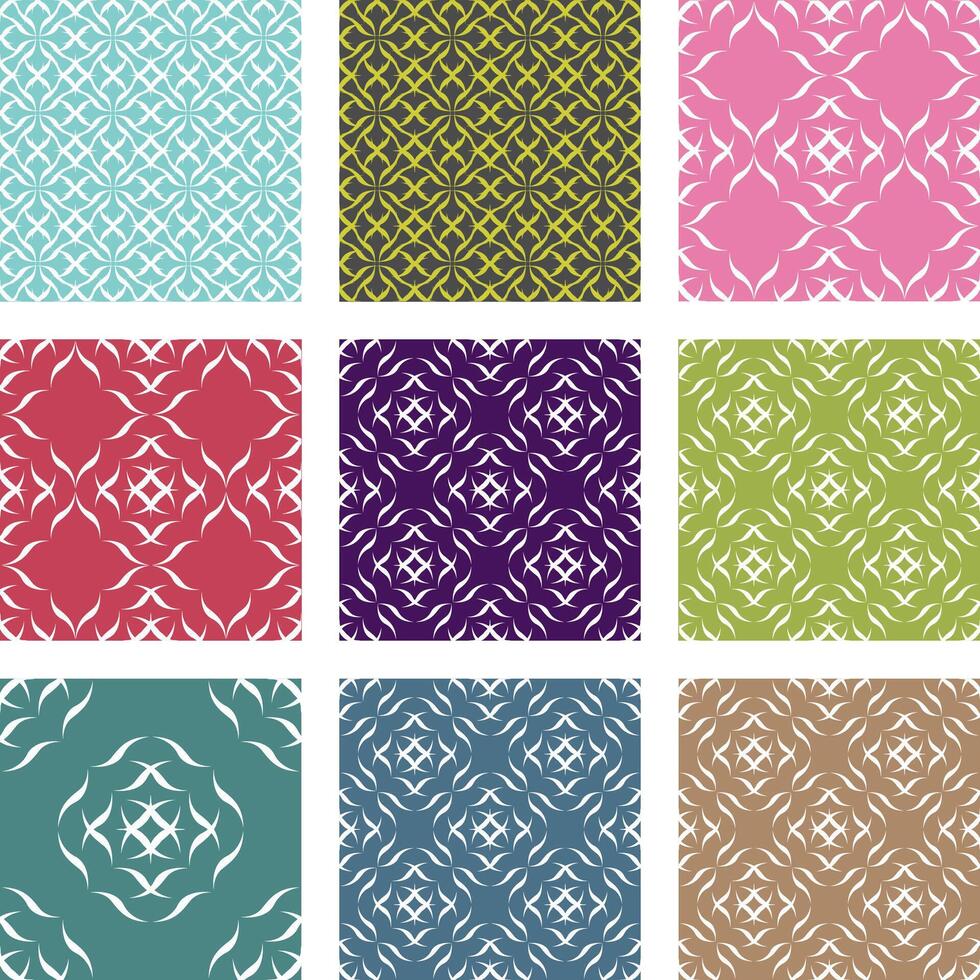 A set of nine different colored seamless patterns vector