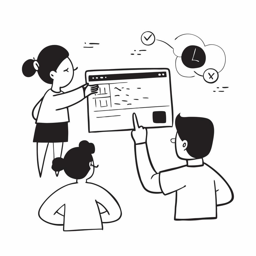 Children learning to code with a tutor concept as Children learning the basics of coding with the help of a tutor showcasing early tech education and the importance of STEM learnin v1 vector