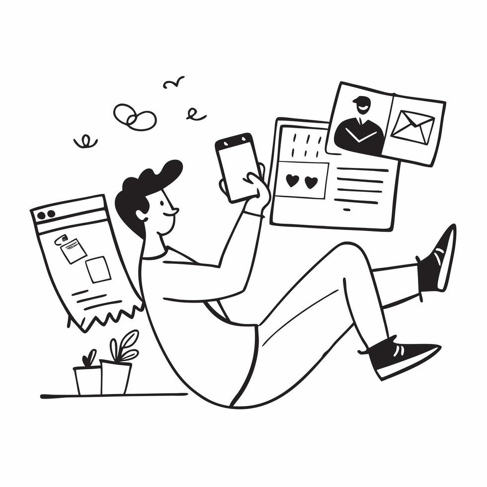Social media consultant enjoying a relaxing afternoon with tea and a tablet concept as A social media consultant enjoying a relaxing afternoon with tea and a tablet checking social Dynamics vector