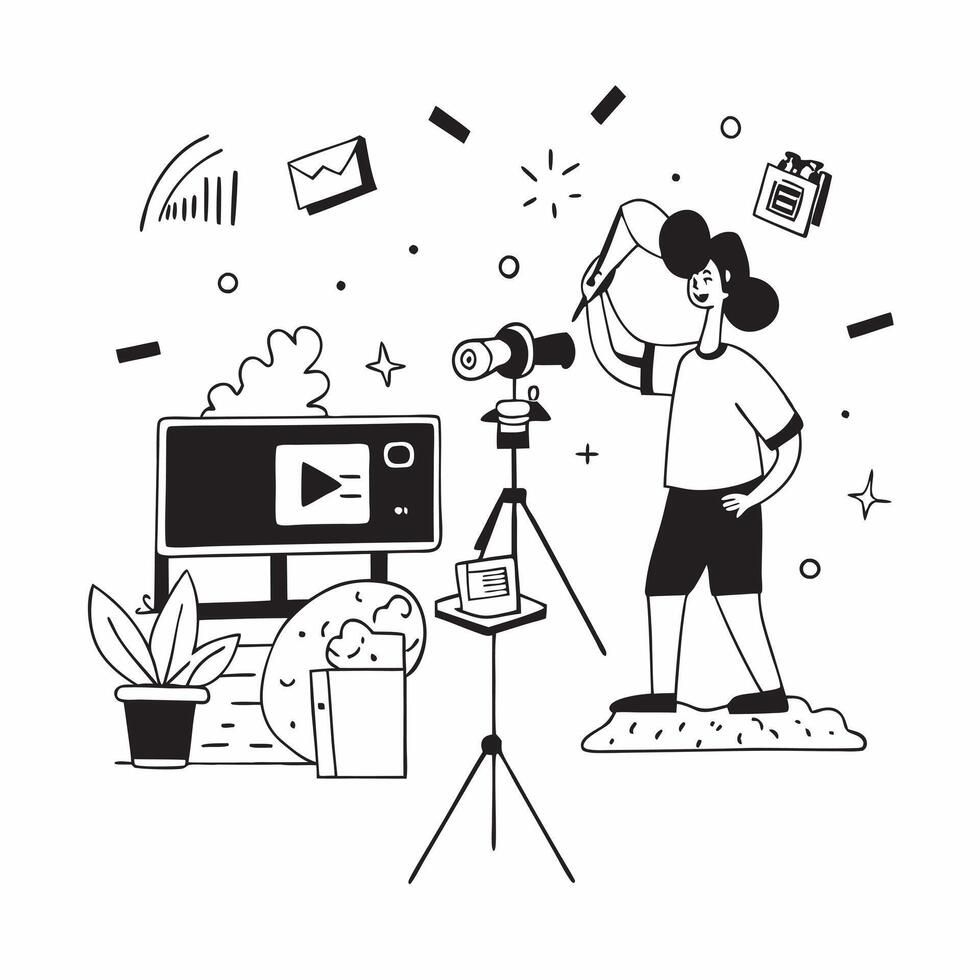 Social media influencer collaborating with brands for campaigns concept as A social media influencer in a home studio collaborating with brands for campaigns using a camera and lig Dynamics vector