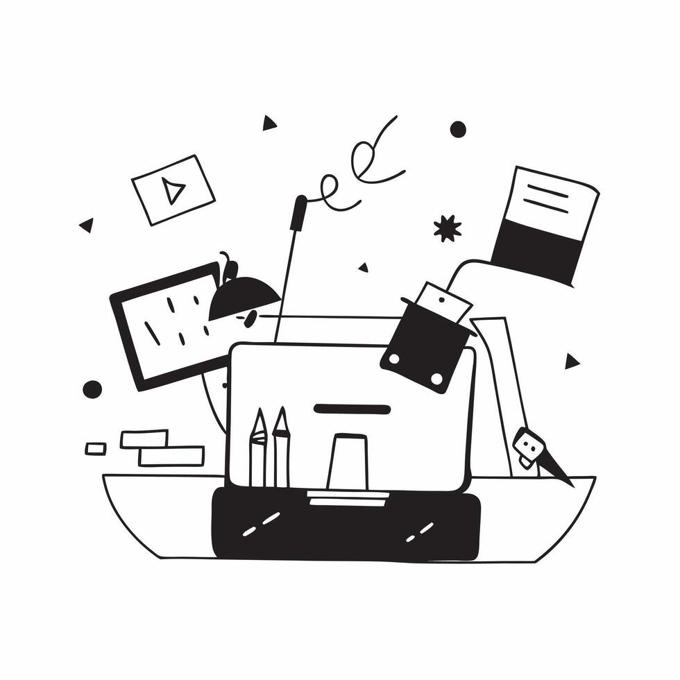 Abstract Digital Art Background with Glowing Home Office Setup concept as A photo featuring an abstract digital art background with a glowing home office setup The image emphasize pure Set 6 vector