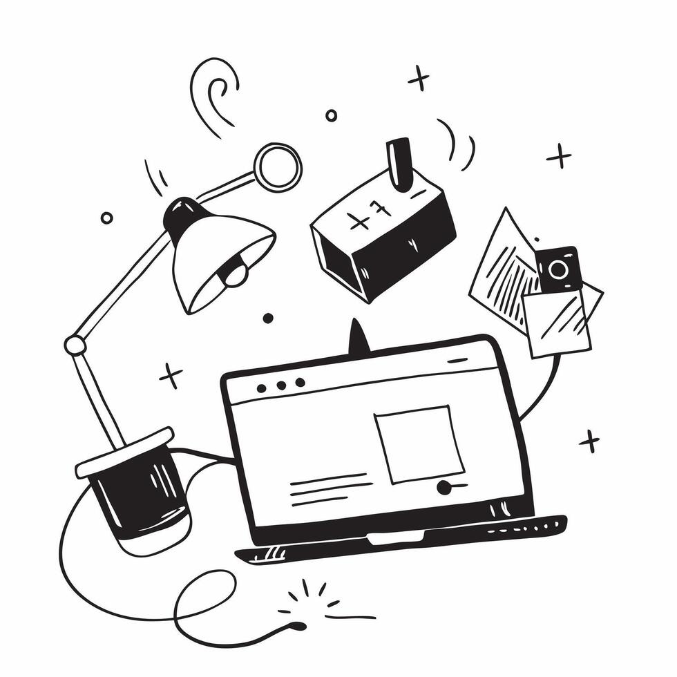 Abstract Digital Art with Glowing Home Office Elements concept as A photo featuring abstract digital art with glowing home office elements such as a laptop and a desk lamp The foc pure Set 4 vector