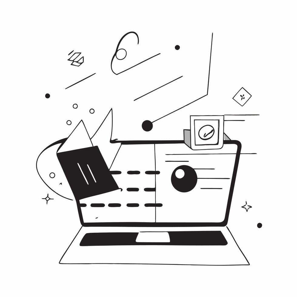 Abstract digital art with holographic music production software in a home office concept as Camera movement Zoom into the laptop screen with holographic music production software pure vector