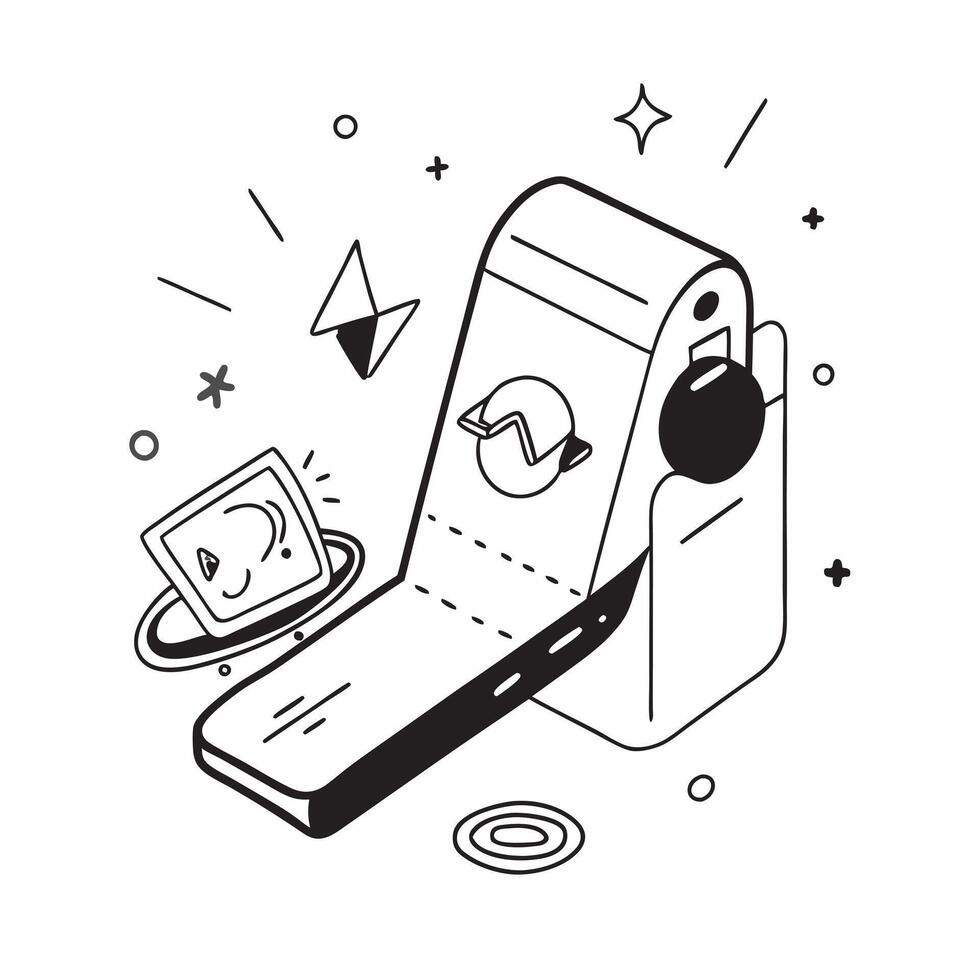 Abstract digital art with holographic fitness tracker on a mobile phone in a home office concept as Camera movement Zoom into the mobile phone screen with a holographic fitness tra pure vector