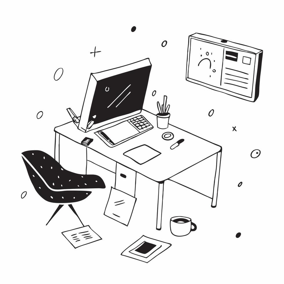 Abstract Home Office with Glowing Desk and Digital Art Background concept as A photo featuring an abstract home office setup with a glowing desk and a digital art background The i pure vector
