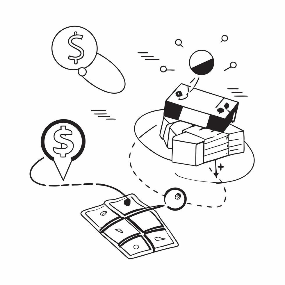 AI Blockchain with Dollar Flow concept as A of blockchain technology connected to a flowing dollar symbol representing the secure and efficient financial transactions facili pure vector