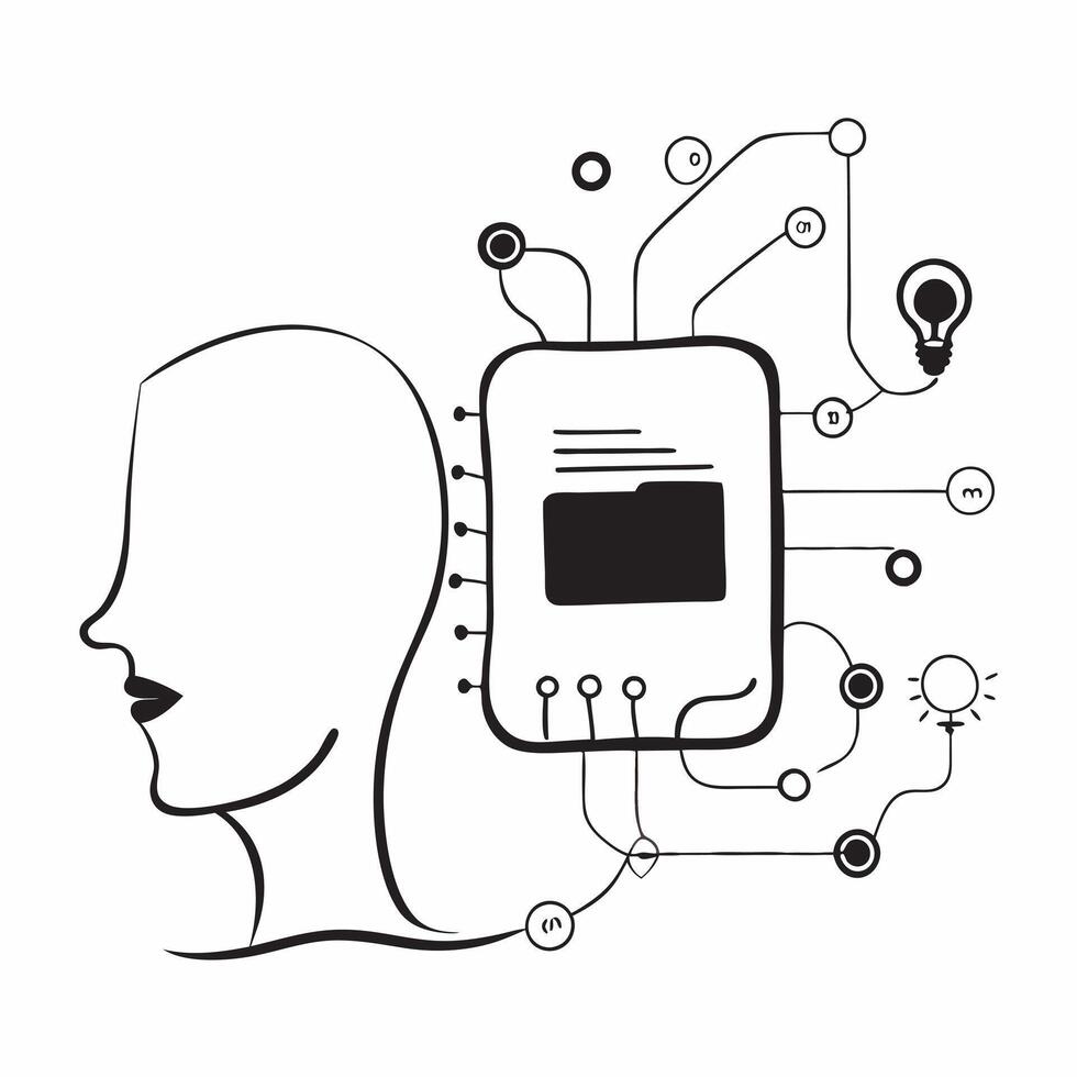 AI Driven Human Centric Frame concept as A border frame with human silhouette and digital connections on the left and right sides leaving the center as copy space The design repre pure vector