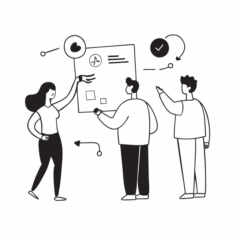 AI Enhanced Customer Journey Mapping concept as A candid capture of a team mapping out customer journeys using AI analytics The scene highlights collaboration and creativity empha pure vector