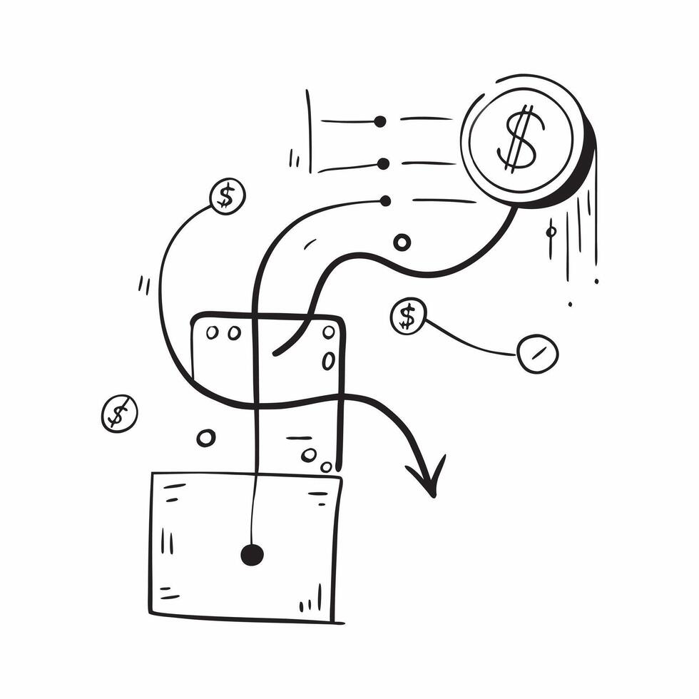 AI Financial Circuit and Dollar Flow concept as An abstract showing a financial circuit connected to a flowing dollar symbol representing the integration of AI in streamlini pure vector