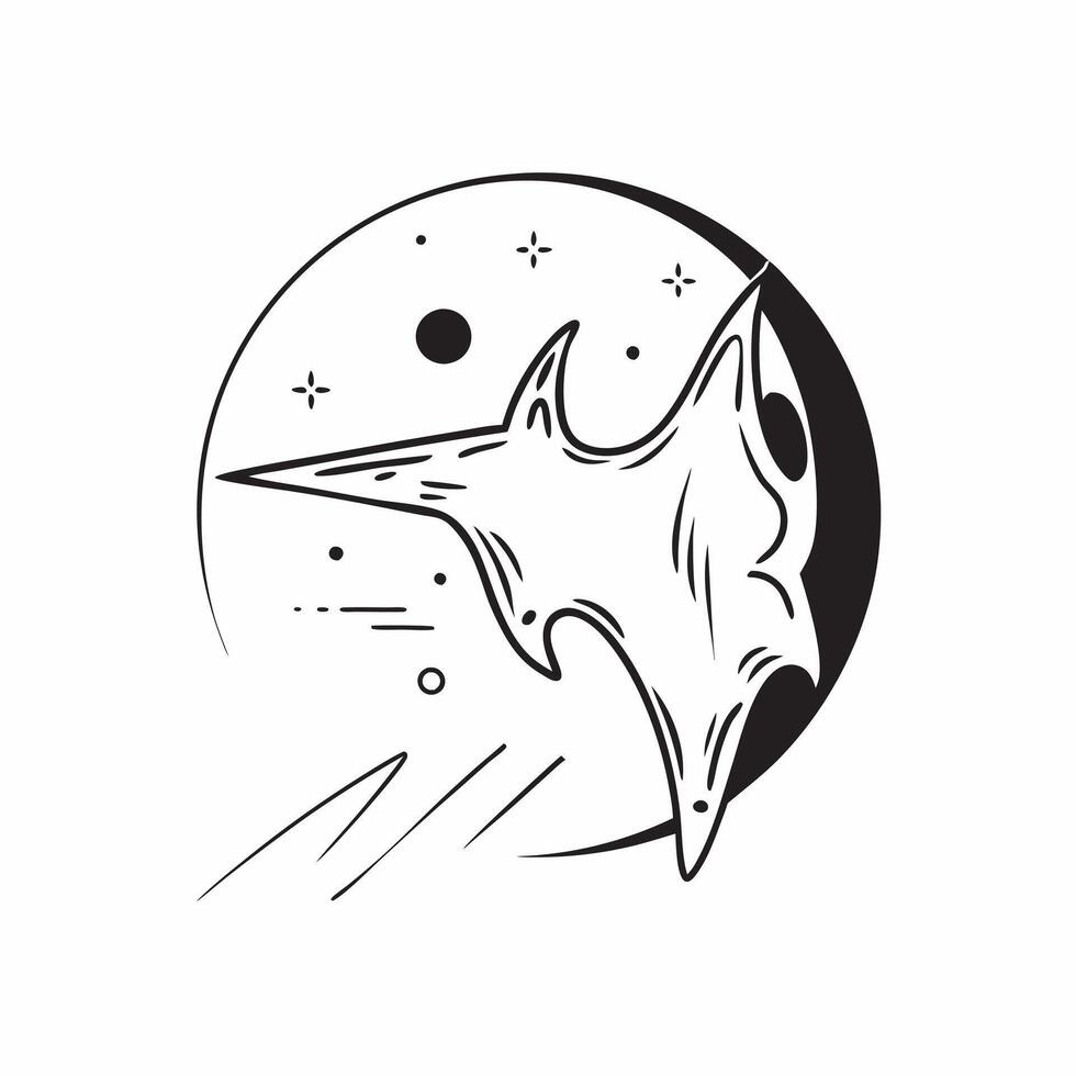 Bat and Full Moon with Midnight Text concept as An isolated featuring a bat flying across a full moon with the word Midnight in a sleek dark font The elements are set again pure vector