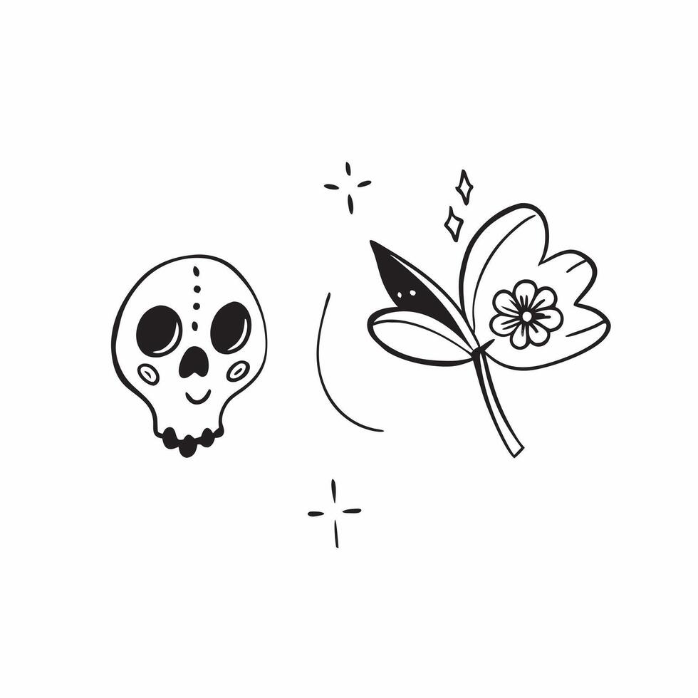 Calavera and Marigold Isolated concept as A illustration of a calavera paired with a marigold flower both isolated on a white background The design uses clean lines pure vector