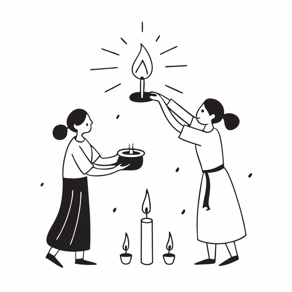 Candid Devotees Lighting Lamps during Dussehra concept as A candid shot of devotees lighting oil lamps in a temple during Dussehra with the warm glow creating a serene atmosphere pure vector