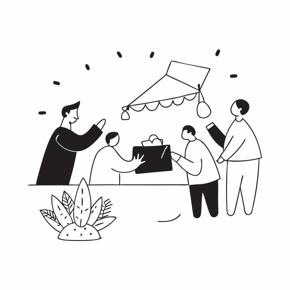 Candid Market Scene with Dussehra Decorations concept as A candid shot of a bustling market filled with Dussehra decorations with vendors and customers engaged in lively exchanges pure vector