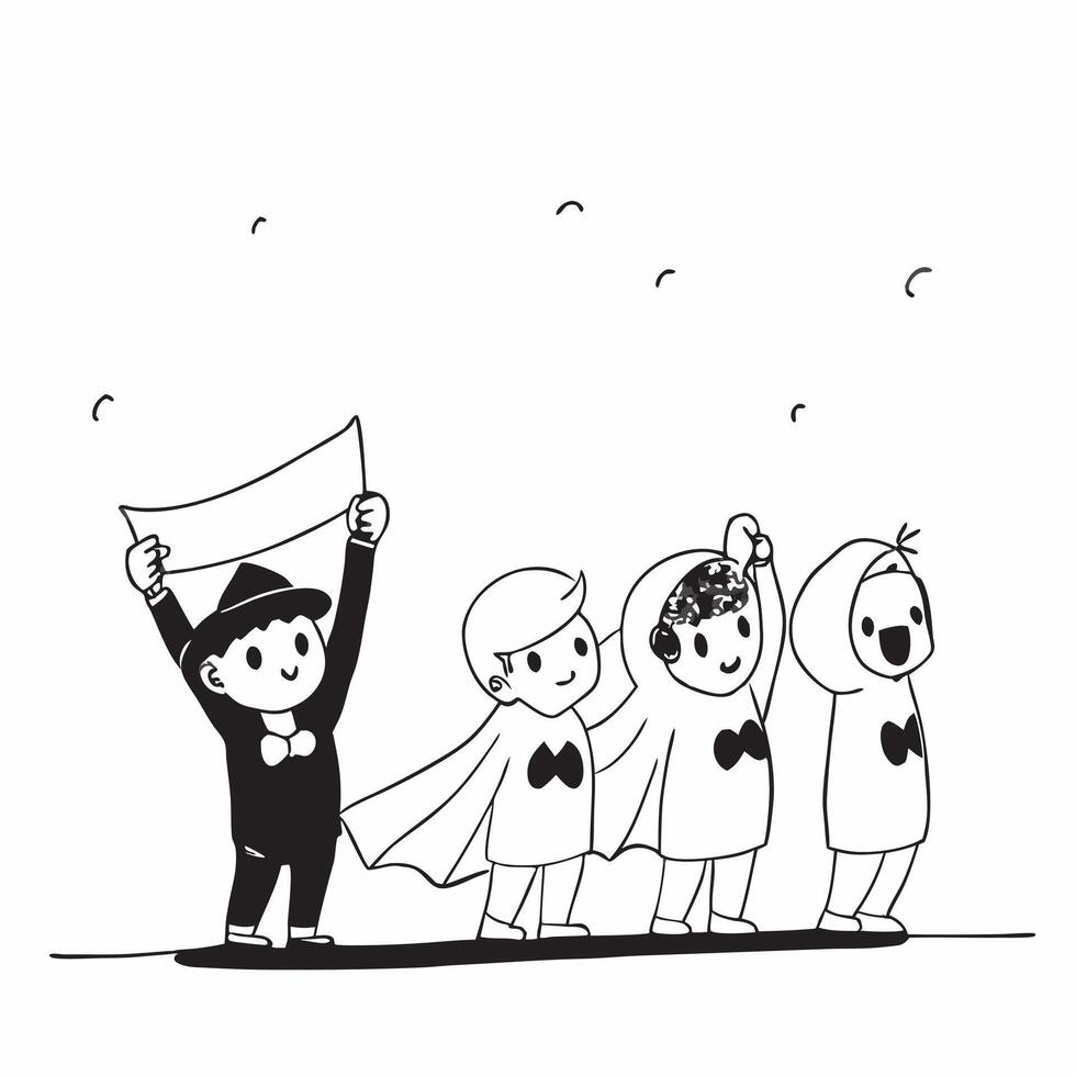 Candid Kids at a Halloween Parade concept as A candid shot of kids in costumes participating in a Halloween parade waving at the crowd The scene captures the joy and excitement id pure vector