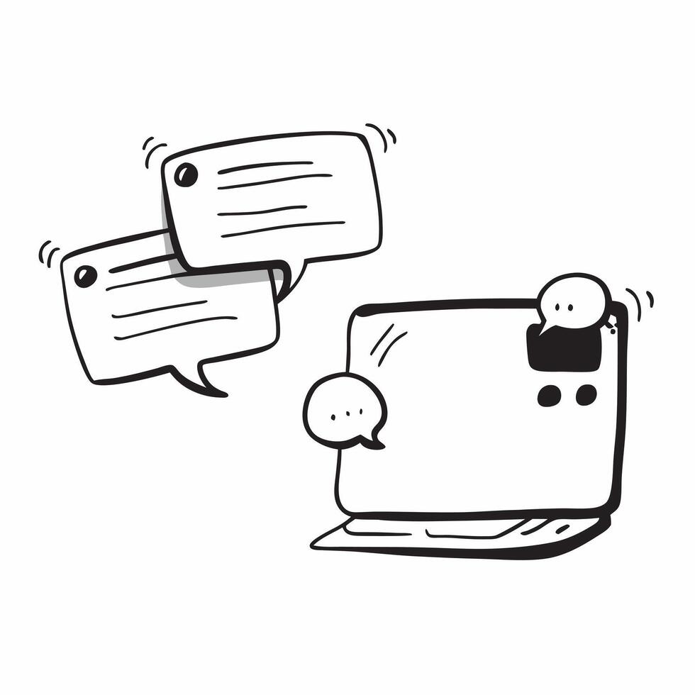 Chat Bubble with Laptop concept as A laptop displaying a chat bubble symbolizing virtual communication in meetings isolated on a white background to emphasize the clean and modern pure vector