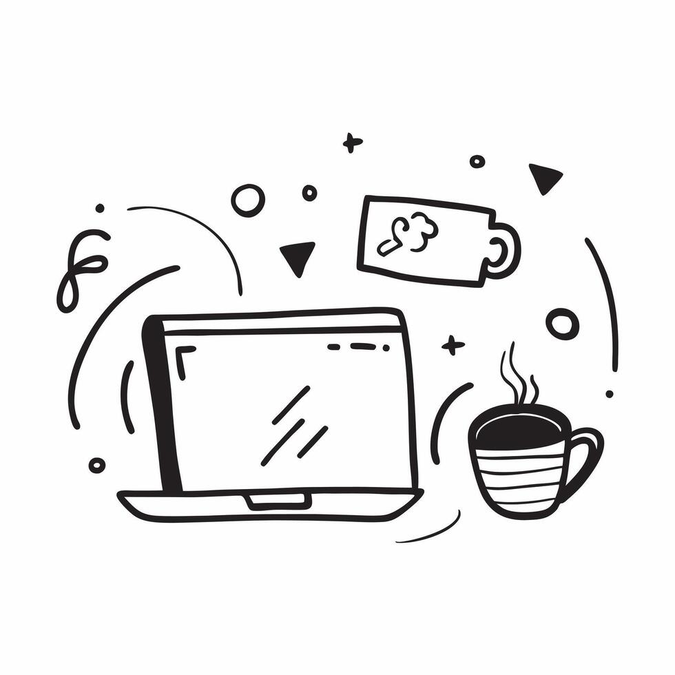 Coffee mug and laptop with Work Life Balance text in a border frame with copy space concept as Camera movement Pan across the coffee mug and laptop focusing on the text Scene Rela pure vector