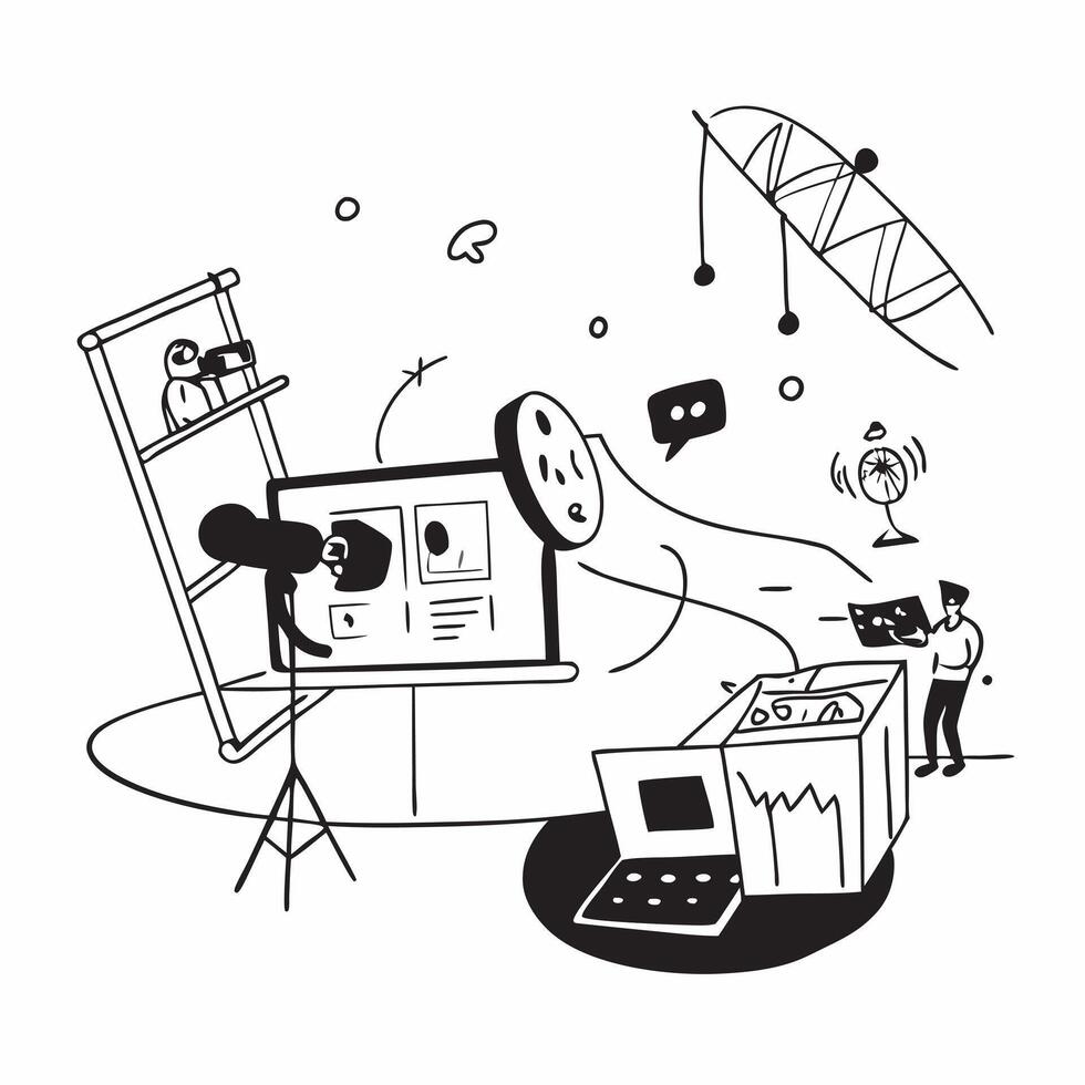 Content creator filming in a glossy flexible workspace concept as Camera movement Pan across the workspace as the content creator sets up their equipment Scene A creative and orga pure Set 2 vector