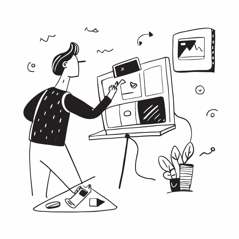 Content creator editing a glossy project in a flexible workspace concept as Camera movement Pan across the screen displaying editing software with vibrant footage Scen pure Set 2 vector