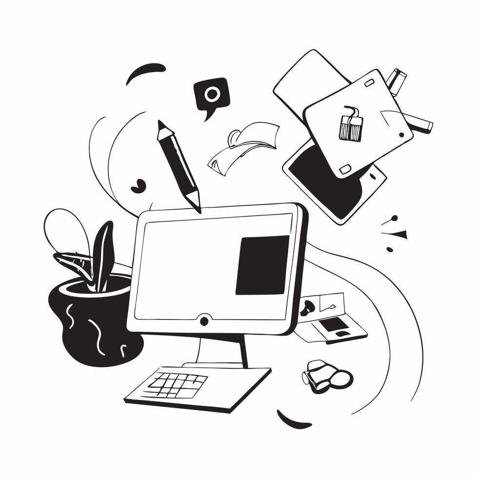 Creative designer working on a project in a glossy flexible workspace concept as Camera movement Zoom into the designer digital workspace Scene A vibrant and inspiring workspace w pure Set 2 vector