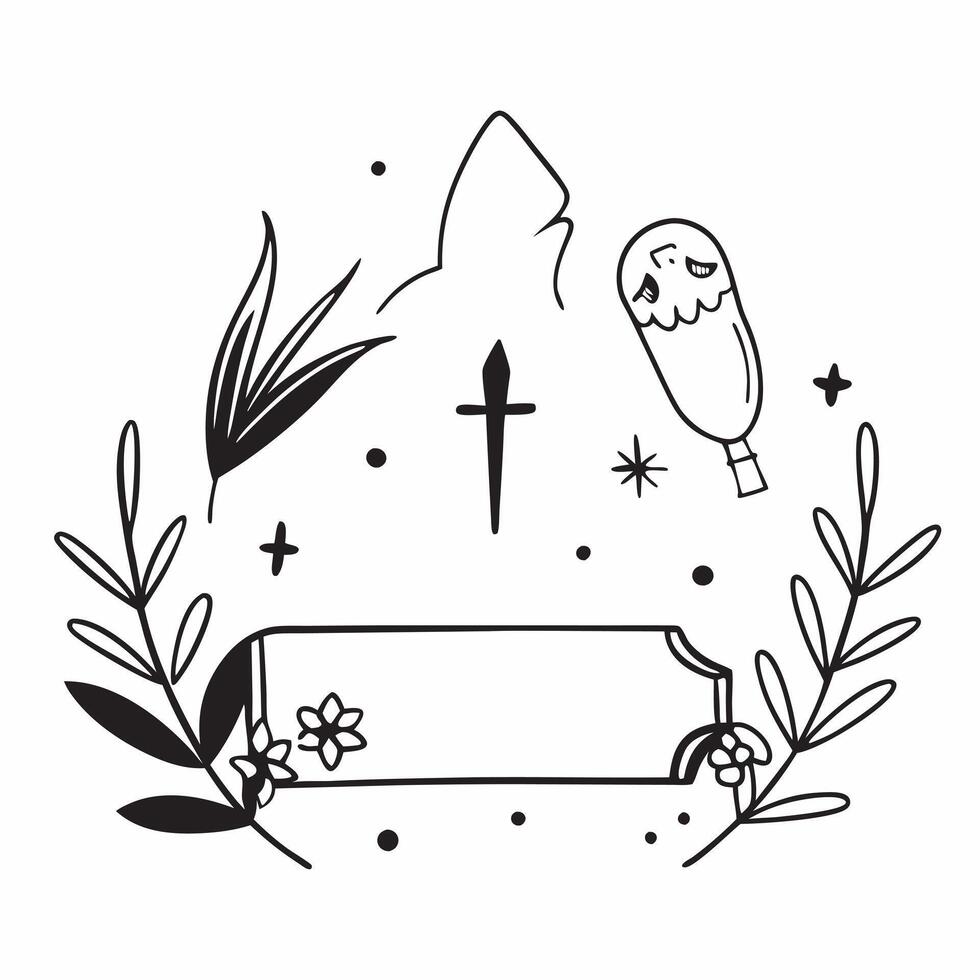 Cross and Marigold Petal Border with Copy Space concept as A minimalistic border frame featuring a cross on the top left and a marigold petal on the bottom right with ample copy sp pure vector