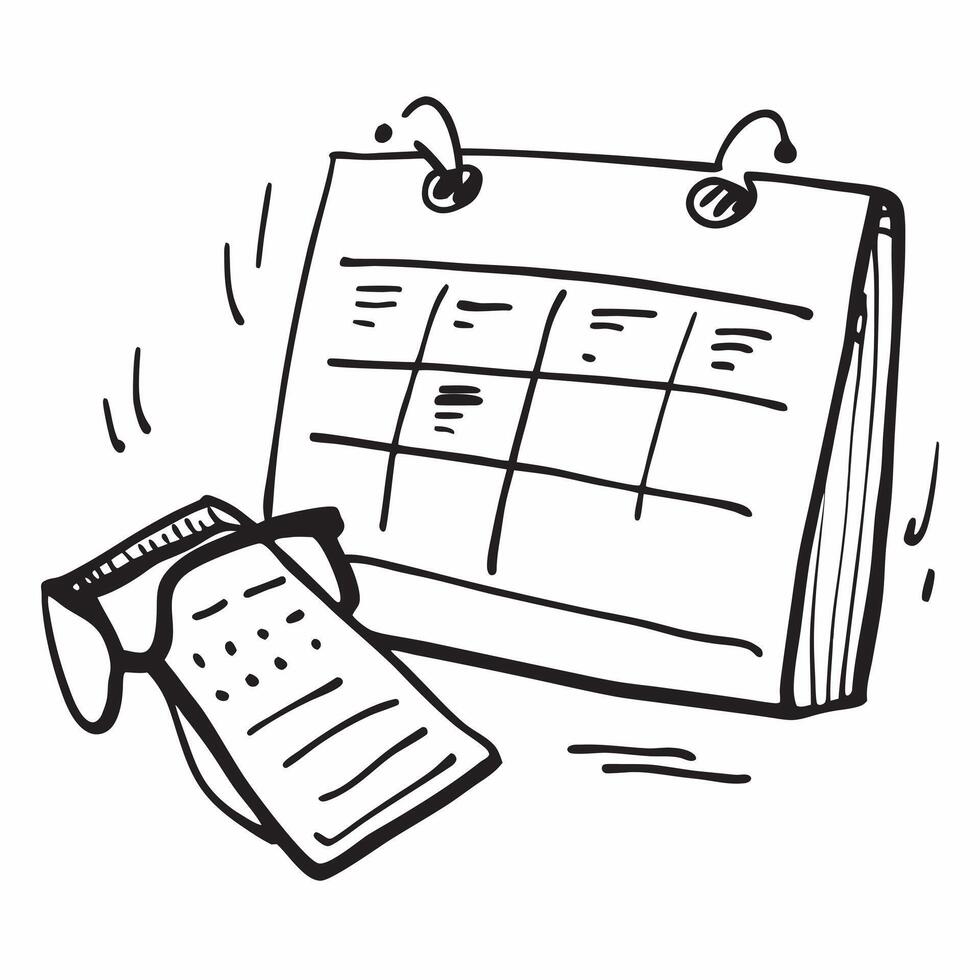 Desk Calendar and Glasses Isolated concept as A image of a desk calendar and a pair of glasses isolated on a white background Perfect for depicting planning and focus in a pure Set 3 vector
