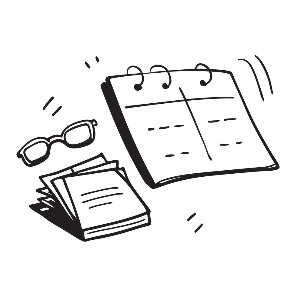 Desk Calendar and Glasses Isolated concept as A image of a desk calendar and a pair of glasses isolated on a white background Perfect for depicting planning and focus in a pure Set 7 vector