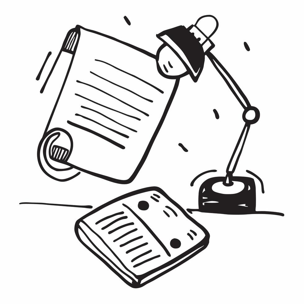 Desk Lamp and Journal with Remote Work Text concept as A desk lamp and journal with Remote Work text on a white background representing the blend of lighting and note taking in rem pure Set 4 vector