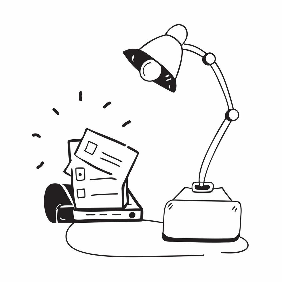 Desk Lamp and Planner with Productivity Boost text isolated on white background concept as Camera movement Zoom into the desk lamp and planner focusing on the importance of plannin pure vector
