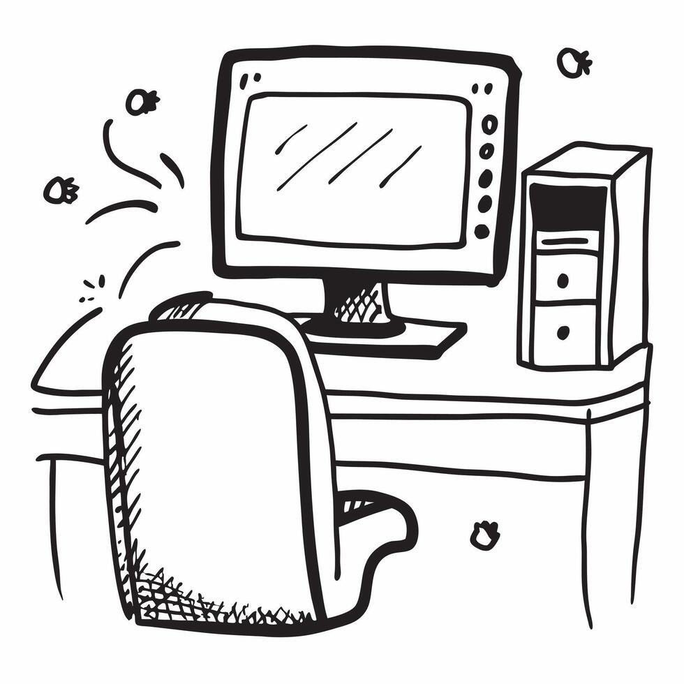 Desktop Computer and Chair Isolated concept as A image of a desktop computer and an ergonomic chair isolated on a white background Great for depicting a tech savvy and comf pure vector