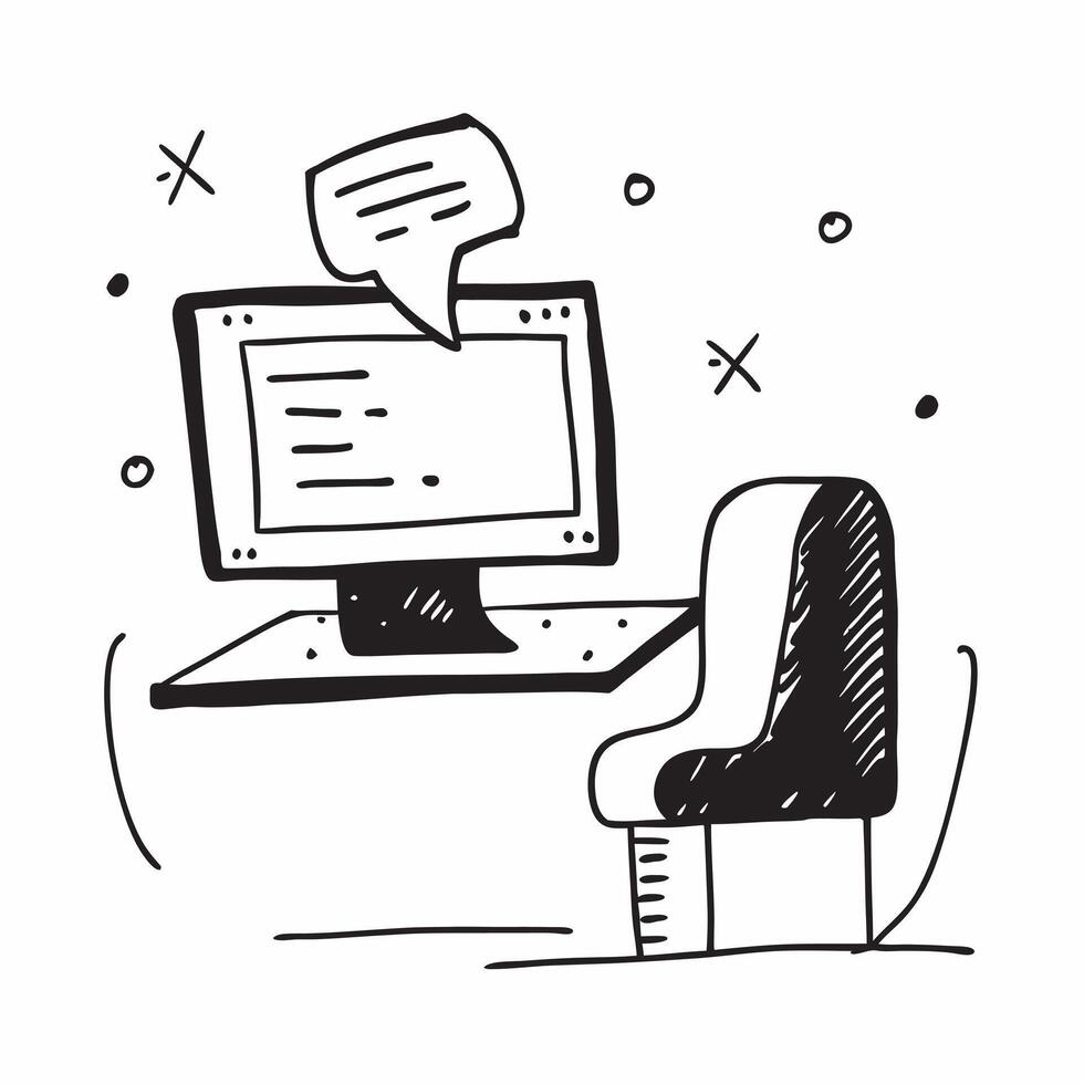 Desktop Computer and Chair Isolated concept as A image of a desktop computer and an ergonomic chair isolated on a white background Great for depicting a tech savvy and comf pure Set 6 vector