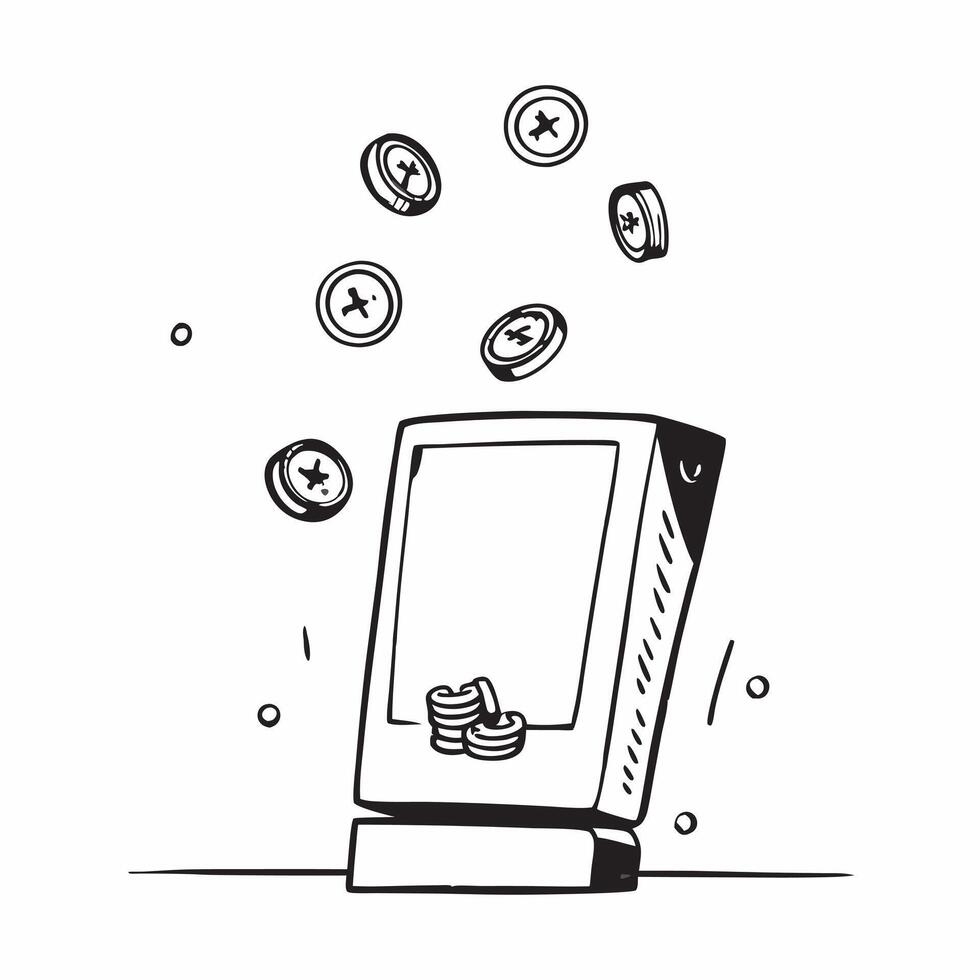 Desktop Monitor with Holographic Coins concept as Vertical shot of a desktop monitor with glowing holographic coins floating around it creating an eye catching Black Friday themed pure vector