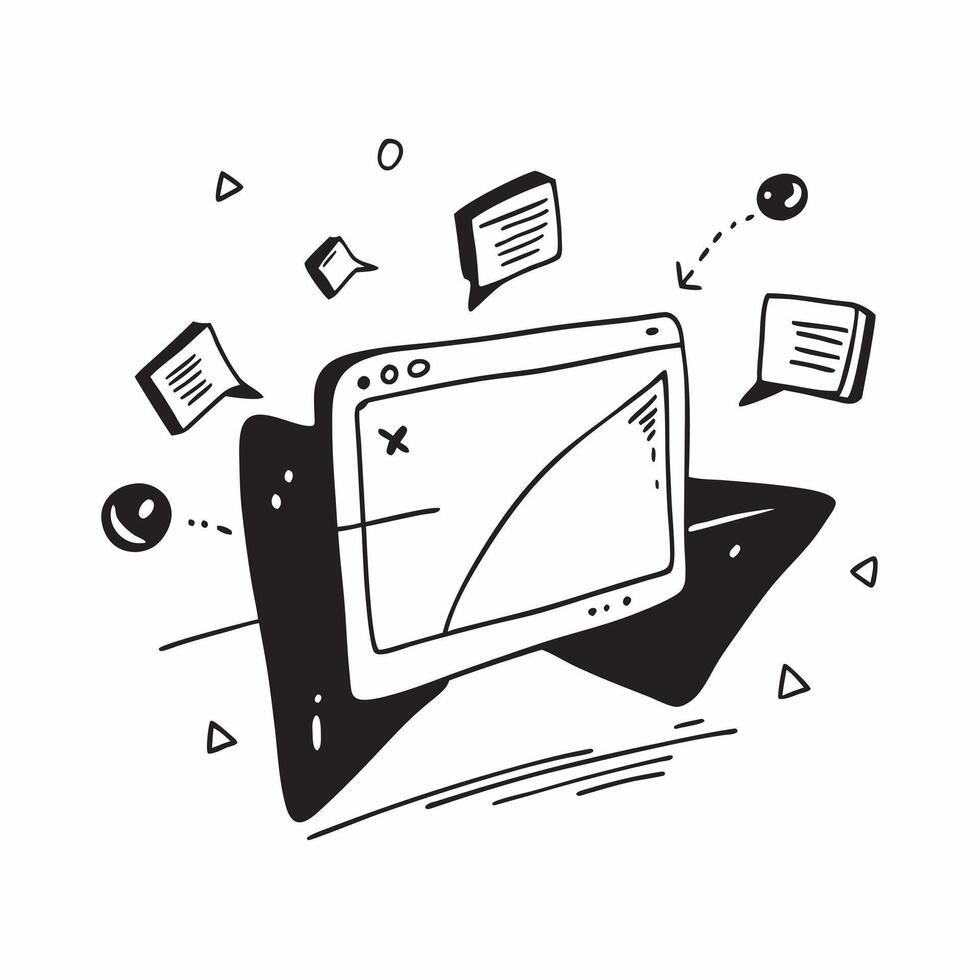 Desktop monitor with holographic notifications surrounding it concept as A desktop monitor is set against a white background surrounded by floating holographic notifications The s pure vector