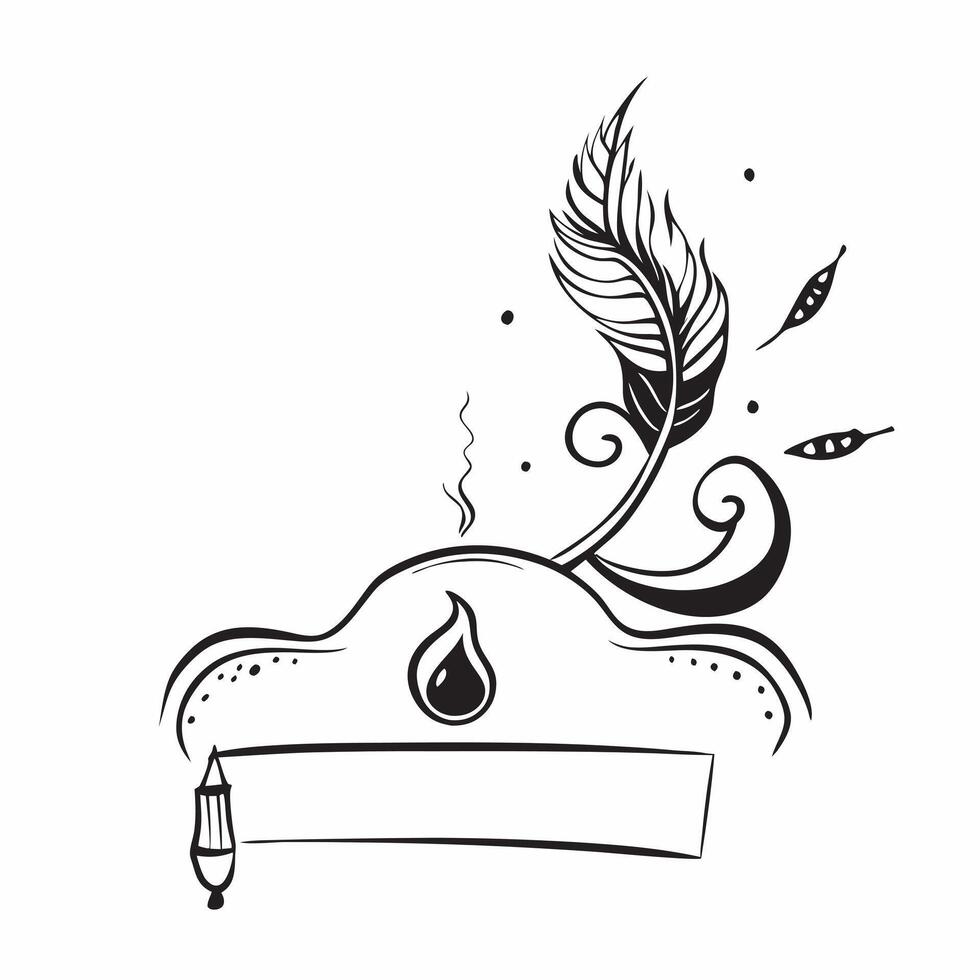 Diya and Peacock Feather Border concept as Horizontal frame with a lit diya on one side and a peacock feather on the other creating an elegant and symbolic Dussehra themed copy spa pure vector