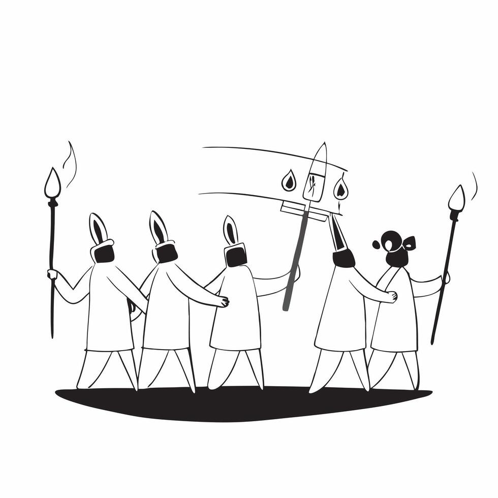Dussehra Parade with Torches concept as Wide shot of a Dussehra parade with participants carrying lit torches through the streets the glossy sheen on the torches and costumes creat pure vector