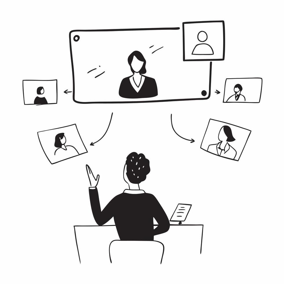 Executive leading a glossy virtual meeting in a modern office concept as Camera movement Pan across the screen highlighting the executive leading the meeting with glossy polished v pure vector