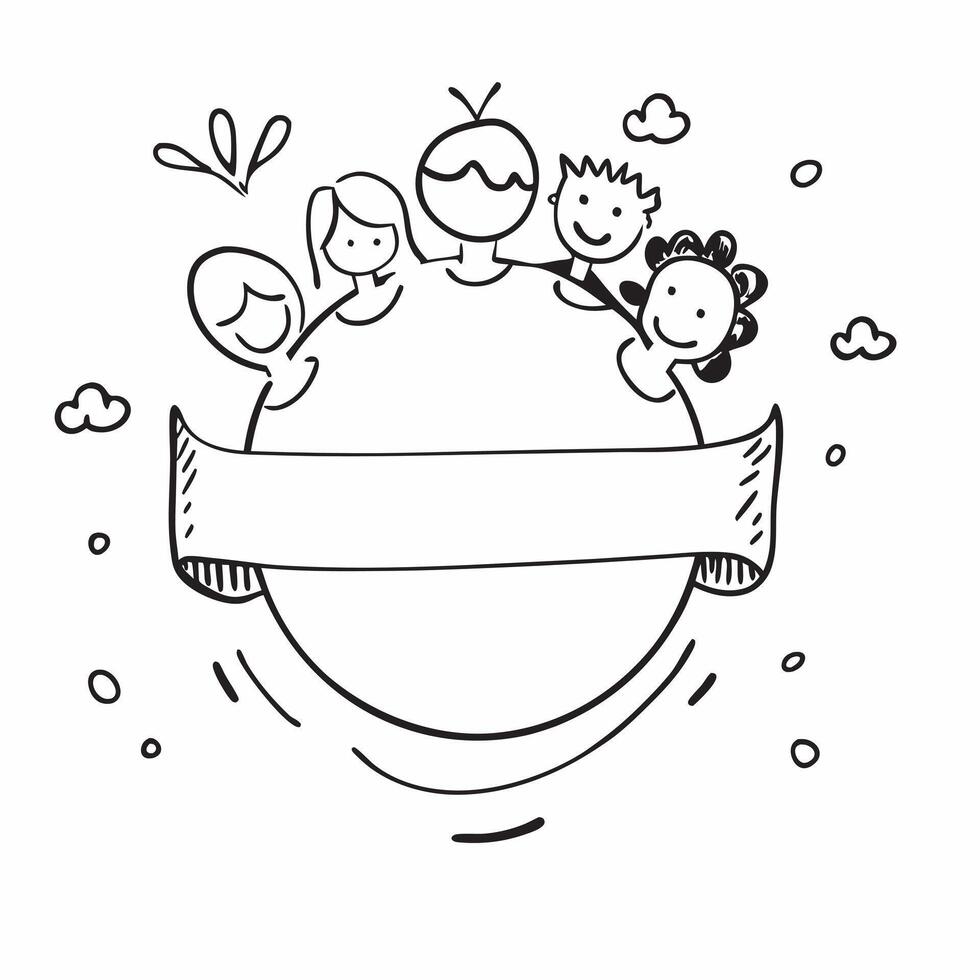Family Diversity Globe Frame with Global Text concept as A border frame with a globe symbol and diverse family icons on each side with the word Global subtly placed at the top The pure vector