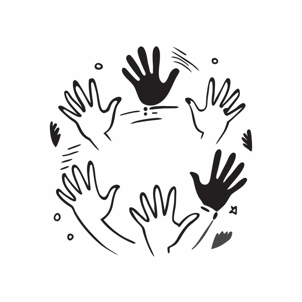Family Diversity Handprint Frame with Support Text concept as A creative border frame featuring colorful handprints and the word Support at the bottom symbolizing family diversity pure vector