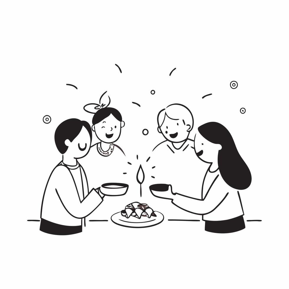 Family enjoying Diwali feast with glossy effects concept as Camera movement Pan across the family members enjoying the feast Scene Glossy warm background with festive decorations pure vector