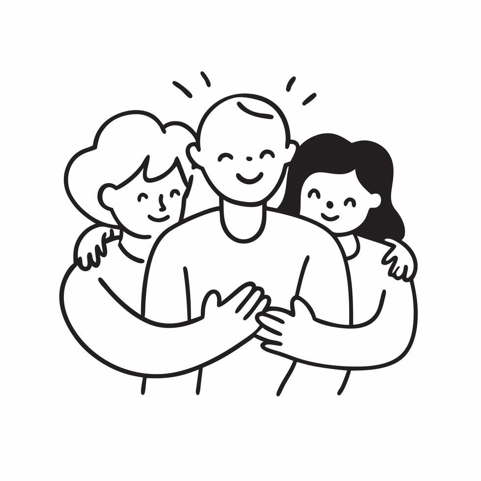Family Embrace with Support Text concept as A sleek isolated of diverse family members embracing each other with the word Support in a bold strong font This image emphasize pure Set 3 vector