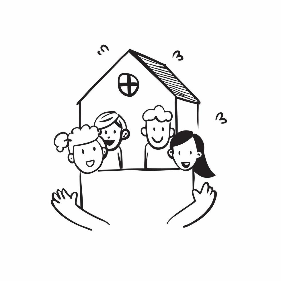Family House with Home Text concept as An isolated of a family house with diverse family members accompanied by the word Home in a welcoming cozy font This design represent pure Set 2 vector