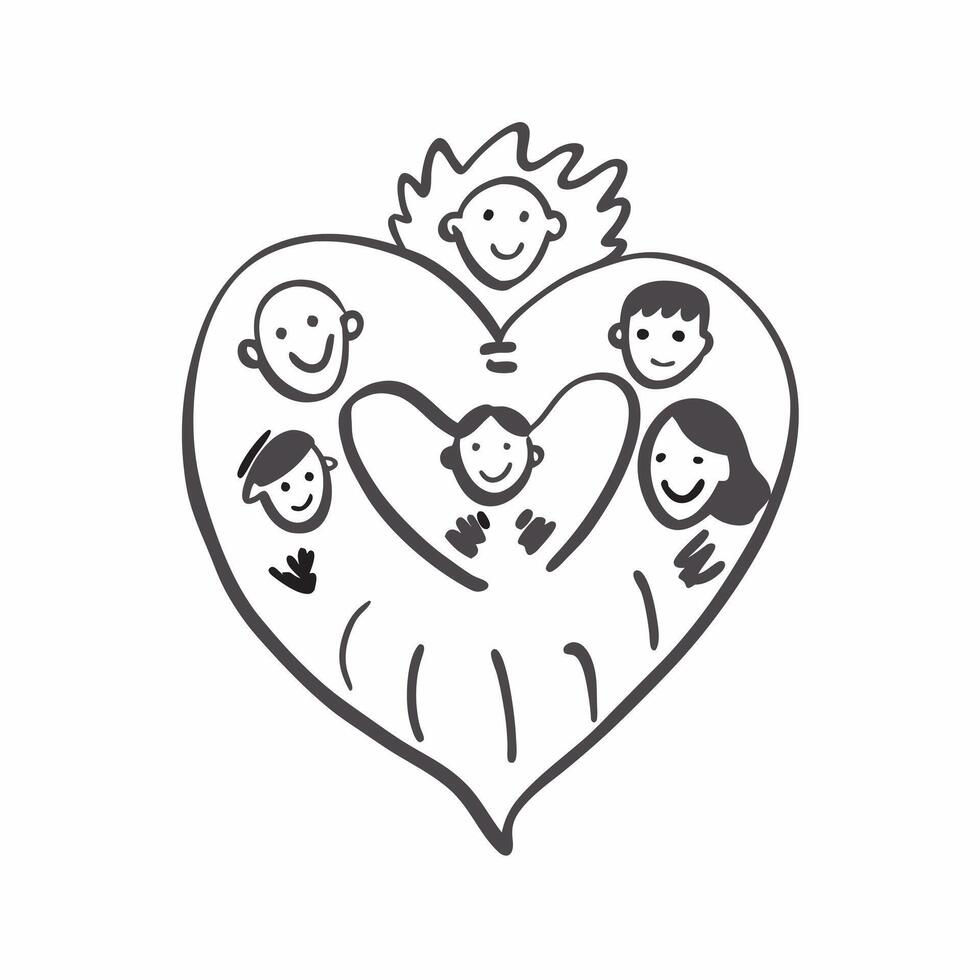 Family Heart with Compassion Text concept as Isolated of a heart symbol with diverse family members accompanied by the word Compassion in a warm inviting font This design r pure vector
