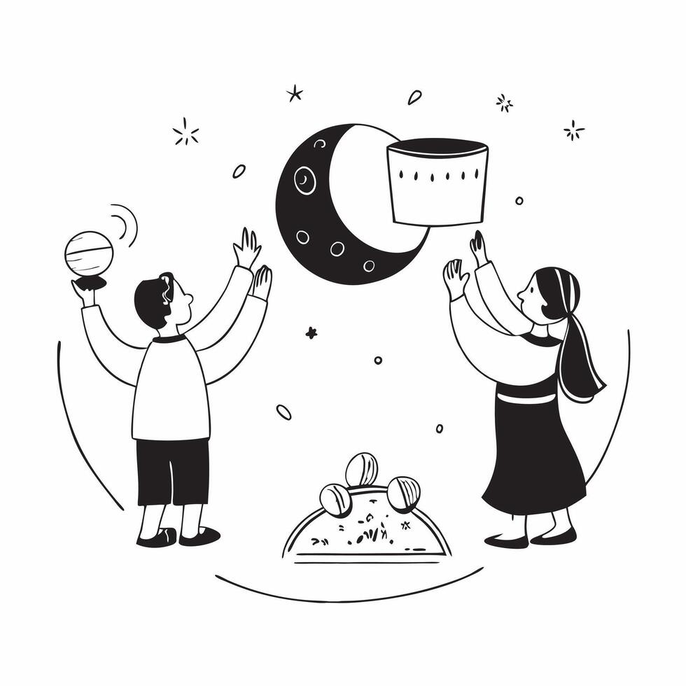 Family participating in glossy moon rituals for Sharad Purnima concept as Camera movement Zoom into the family participating in moon rituals Scene Isolated space with glossy eleme pure vector