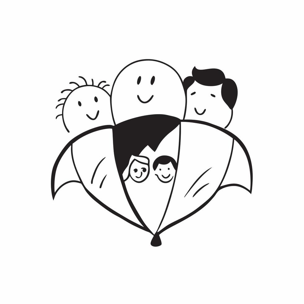 Family Umbrella with Safety Text concept as Isolated of an umbrella with diverse family members accompanied by the word Safety in a strong font This image represents the pr pure vector
