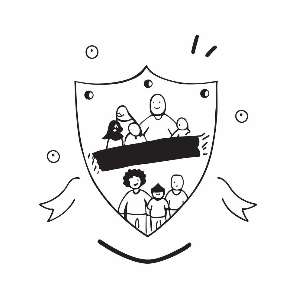 Family Shield with Security Text concept as A sleek isolated of a shield with diverse family members and the word Security in a strong modern font This design symbolizes th pure vector